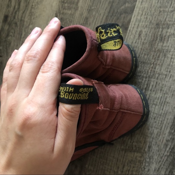 Doc Martens Maroon Red Canvas Air Wair Bouncing Soles High Tops - Picture 8 of 8